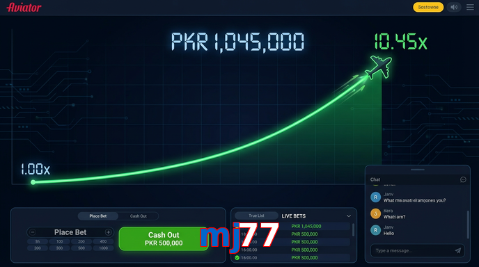 Main screen of Mj77 aviator page for PK players